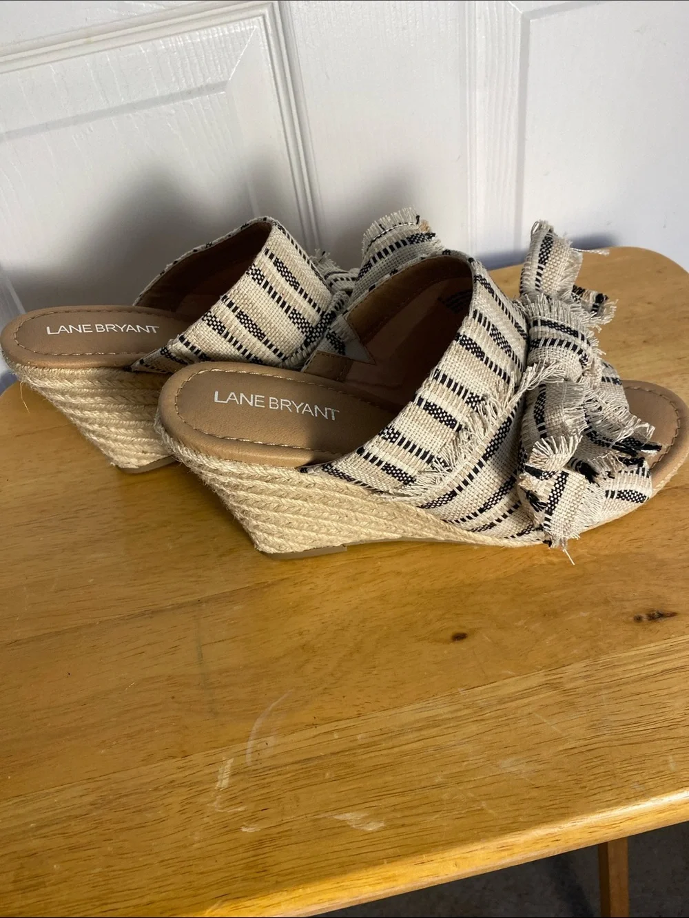 Lane Bryant Cream and Black Striped Knotted Wedge Sandals
